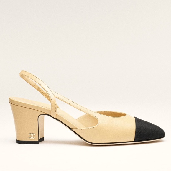 CHANEL Slingback Two-Tone Block Heels in Beige/Black w/Box & Dust Bag, Size 42 - Picture 1 of 14